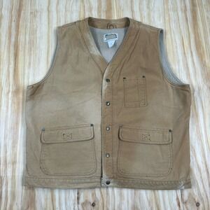 Vintage LL Bean Vest Mens XL Brown Canvas Lined Workwear USA FADED Worn In